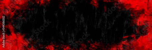 Warm red black paranormal background, apocalyptic scene background, mysterious power dangerous backdrop with burn hand brush effect season Halloween or warm Christmas with empty black center