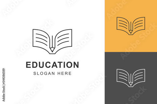 book and pencil logo design line style vector element symbol icon design for education school, sketch book logo design
