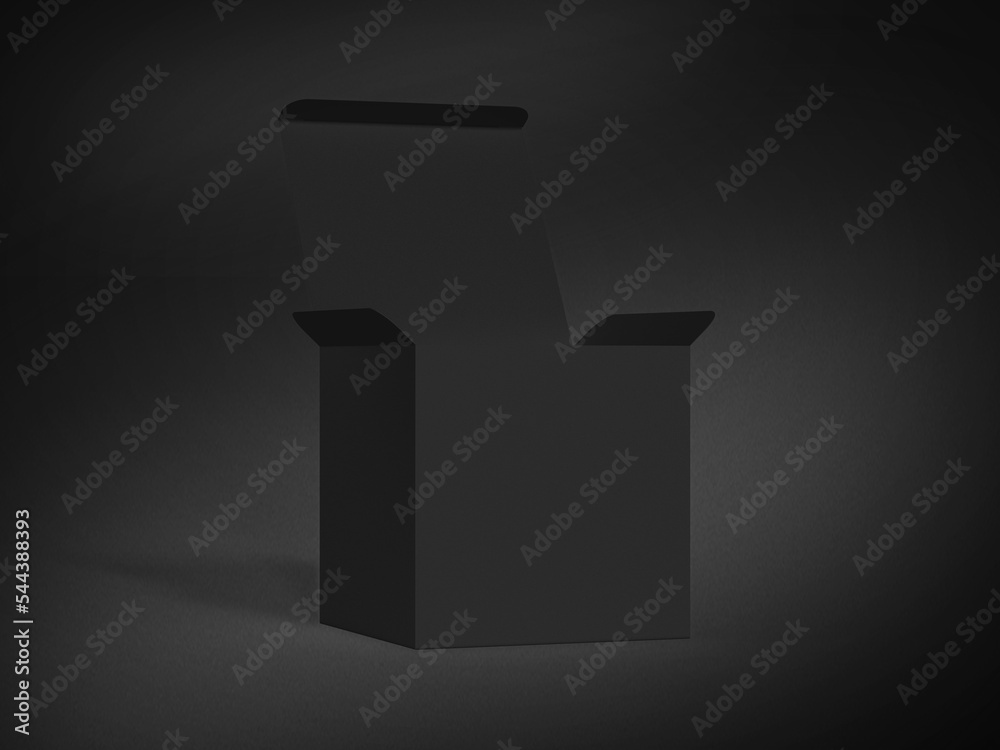 3D Illustration. Open square box mockup. isolated on black background 3D Illustration. Open square box mockup. isolated on black background