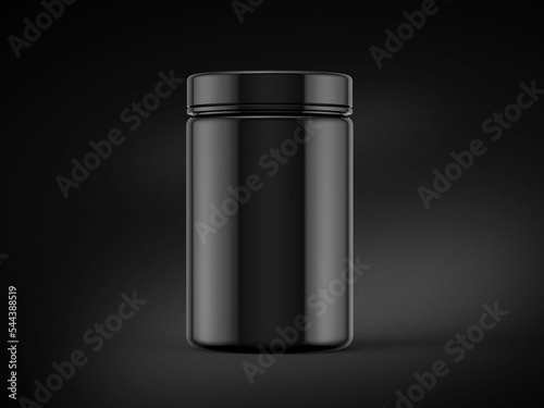 3D Illustration. Supplement bottle isolated on black background
