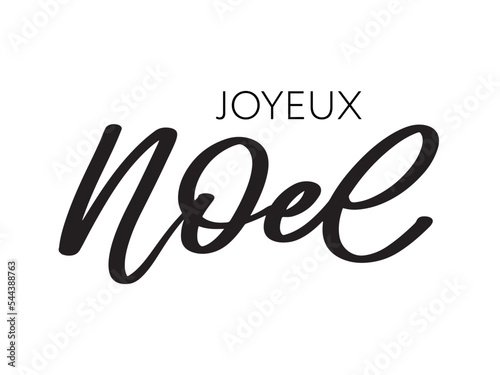 Merry Christmas in French language. Joyeux Noel modern brush vector calligraphy. Hand drawn calligraphic phrase isolated on white background. Typography for greeting card, postcards, poster, banner.