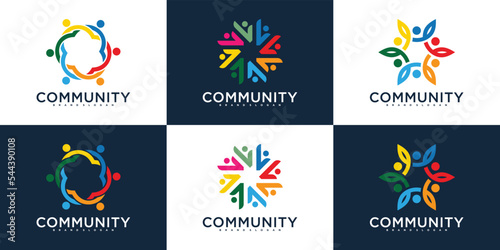Set of colorful community human logo design collection