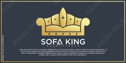 Luxury sofa king logo design template with gold gradient concept Premium vektor