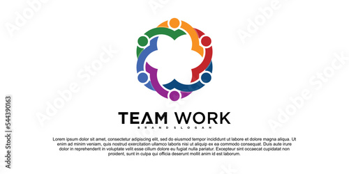 Team work logo design with hexagon colorful concept Premium vektor