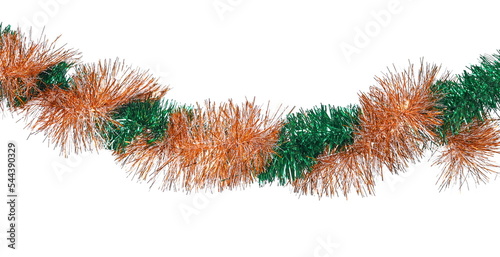 Green and red tinsel, Christmas ornament, decoration, isolated on white with clipping path