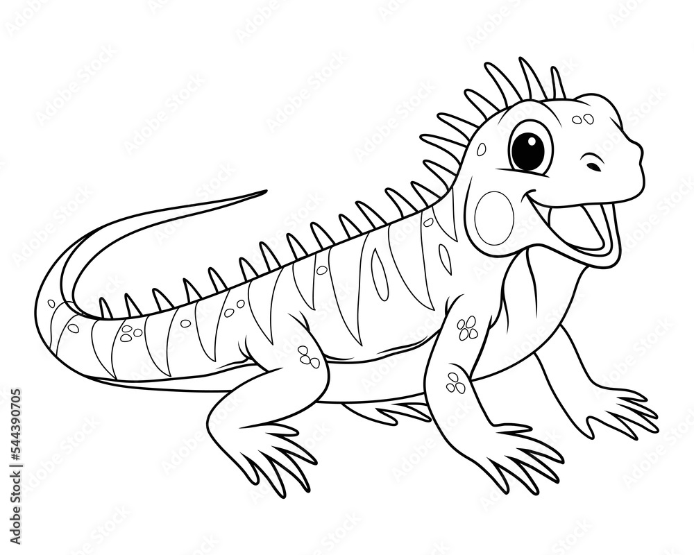 Little Iguana Cartoon Animal Illustration BW Little Iguana Cartoon Animal Illustration BW