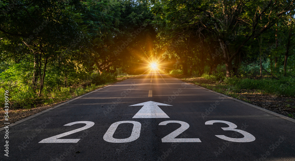 Empty Asphalt Road And New Year 2023 Concept.Driving On An Empty Road ...