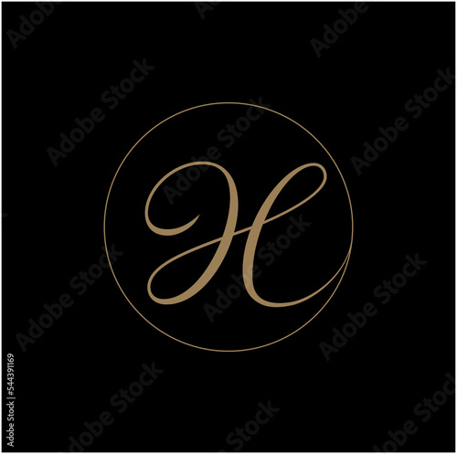 H company name initial letter in golden icon. H monogram.