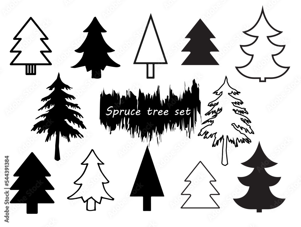 Vector set of different coniferous trees.