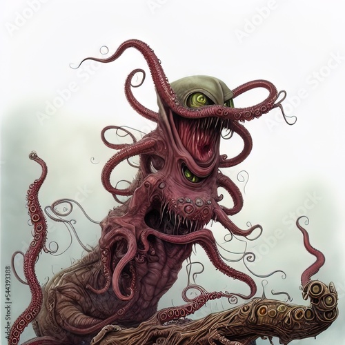 tentacle monster, alien creature, digital illustration. © eestingnef