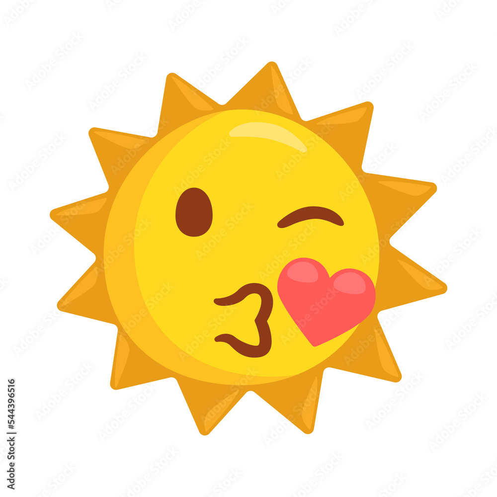 Sun Kiss Sign Emoji Icon Illustration. Love Vector Symbol Emoticon Design Clip Art Sign Comic Style.