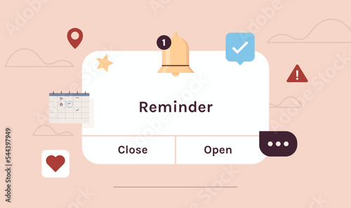 Reminder, notification page with floating elements and business planning, events, timetable flat vector illustration.