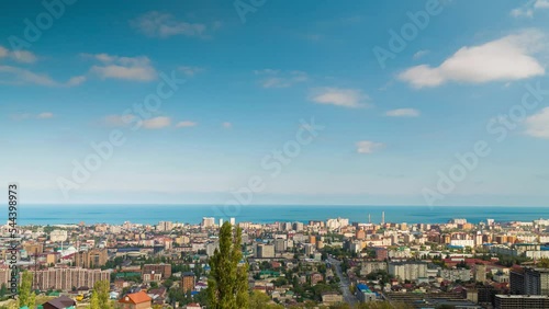Russia. October 22, 2022. The city of Makhachkala in the Republic of Dagestan. View from the height of the mountains.