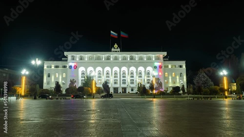 Russia. October 27, 2022. Night view of the government building of the Republic of Dagestan in the city of Makhachkala.