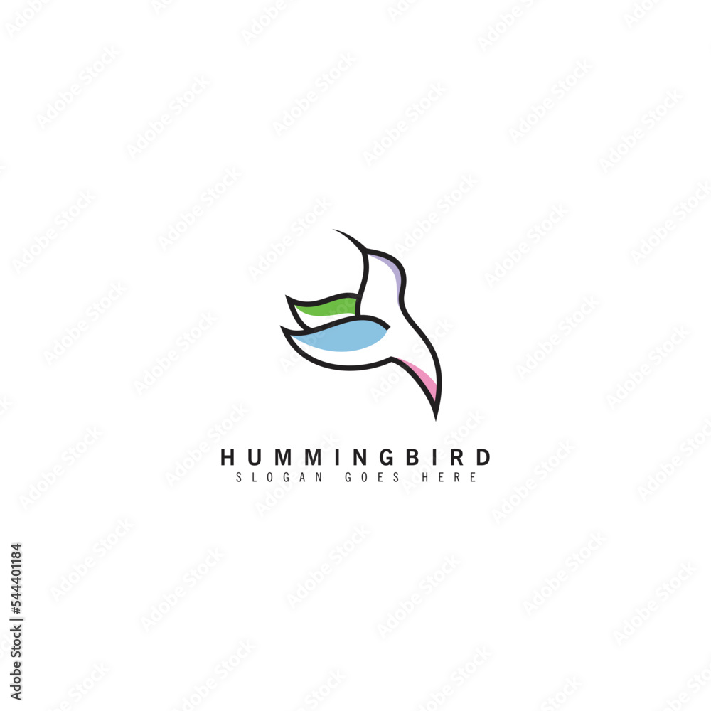 simple humming bird logo design, vector icon flat colors template line art outline