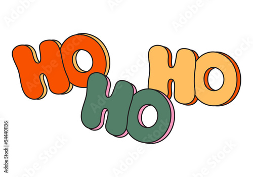 Hand drawn ho ho ho letters in retro style. Cartoon christmas clipart lettering. xmas greeting isolated on white
