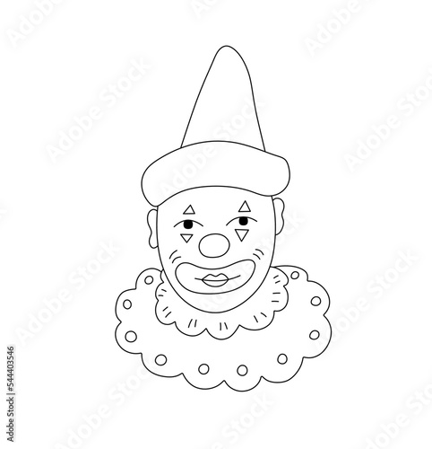 Vector isolated old man clown in hood colorless black and white contour line easy drawing