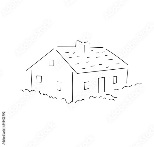 Vector isolated one simple village one storey house  colorless black and white contour line easy drawing