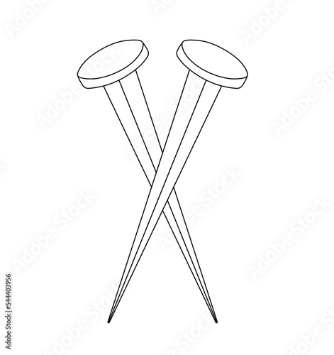 Vector isolated two long shrp crossed nails symbol colorless black and white contour line easy drawing photo