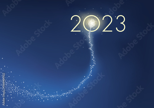 Carte de vœux 2023 exprimant la réussite et la joie de vivre, avec un feu d’artifice symbolisant la dynamique d’une entreprise pour la nouvelle année.