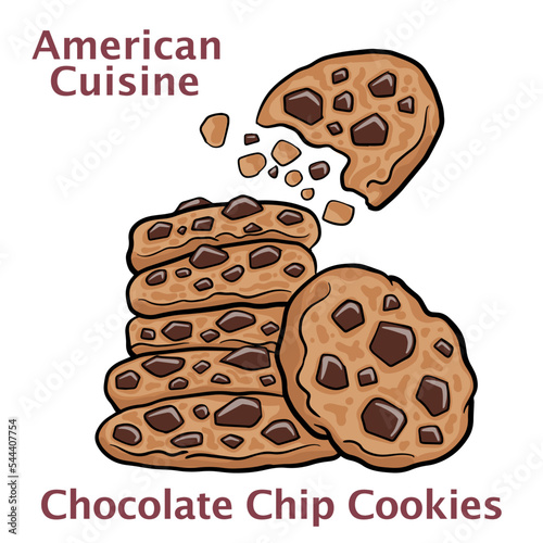 Chocolate chip cookies isolated on white background.