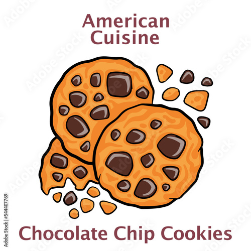 Chocolate chip cookies isolated on white background.