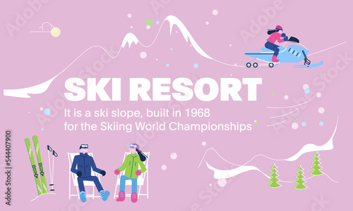Landing web page template for mountain ski school, resort or skipass