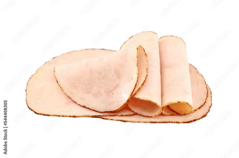 custom made wallpaper toronto digitalSlices of chicken cold cut ham on white background.