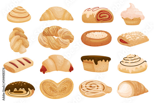 Canvastavla Baked Food and Sweet Pastry as Bakery Product Big Vector Set