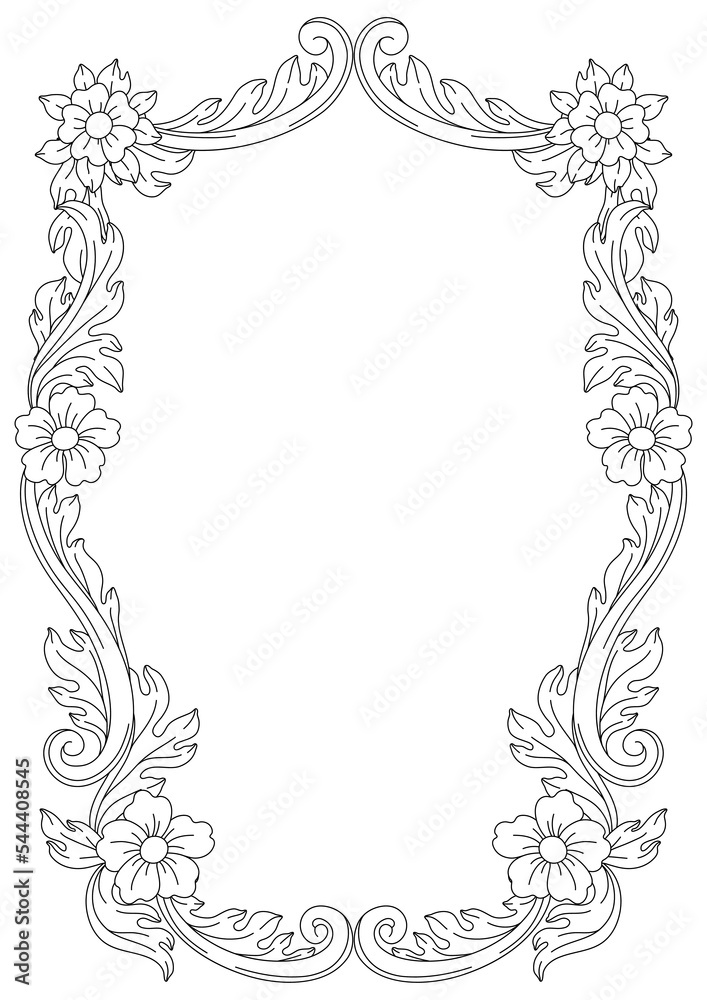 Decorative floral frame in baroque style. Black curling plant. Decorative floral frame in baroque style. Black curling plant.