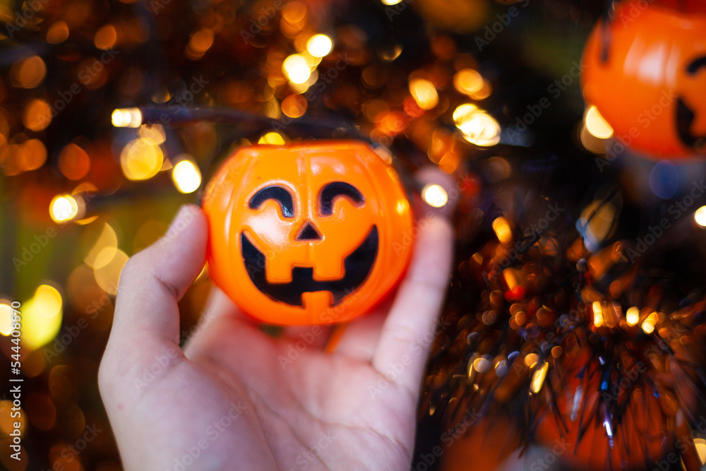 Naklejka premium Pumpkin and Halloween. Festive season. ghost.
