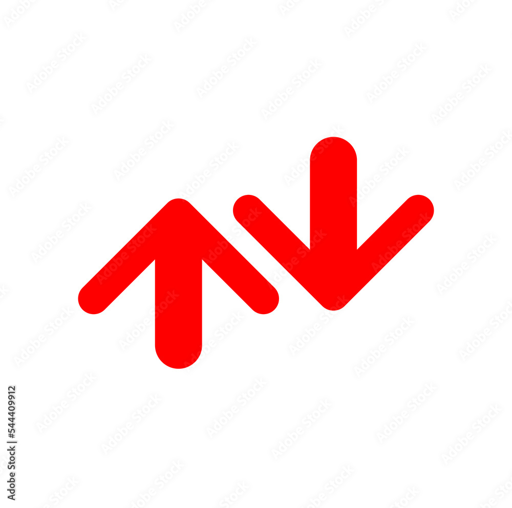 two red arrows up and down icon. Net up going icon. two red arrows up and down icon. Net up going icon.