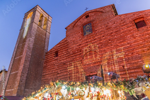 Montepulciano, Tuscany, Italy, December 2019: The Cathedral of Montepulciano, Cattedrale dell'Assunta located in the main square of Montepulciano during the Christmas time.