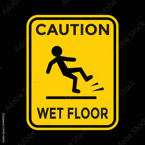 wet floor, caution, warning sign, vector illustration 