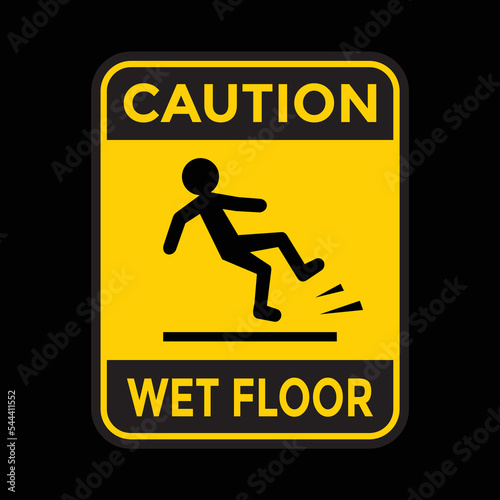 wet floor, caution, warning sign, vector illustration 