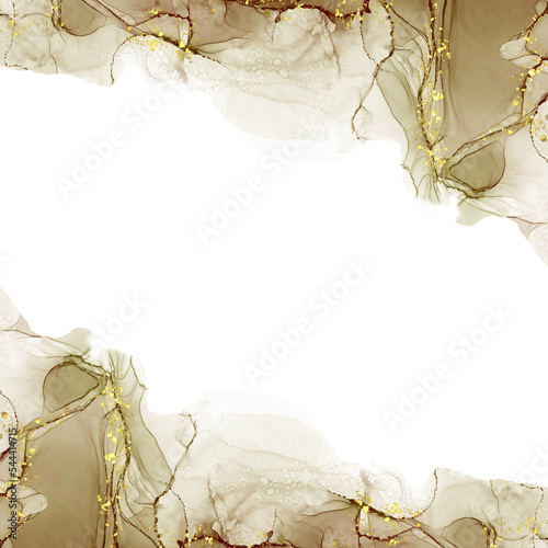 Alcohol ink texture frame background with gold, creative painting cover made with popular art technique, minimal and soft color backdrop, luxury framing design, suitable for overlaying on photos