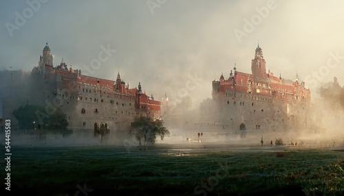 AI generated image of mist during morning at Wawel castle in Krakow Poland photo