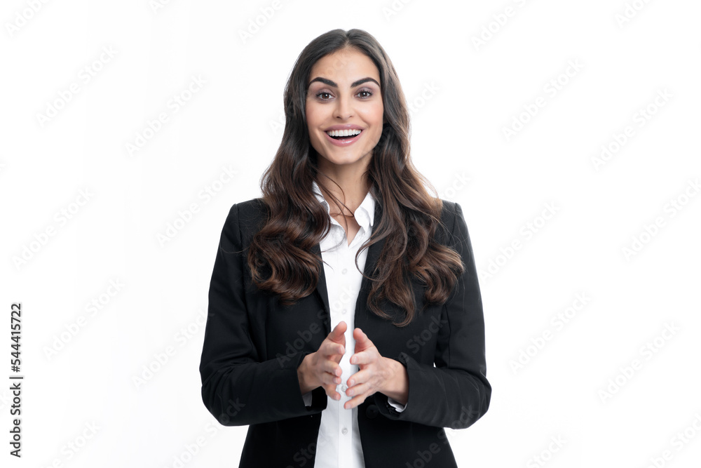 Business woman in suit smiling friendly offering handshake as greeting and welcoming. Successful business. Businesswoman giving a handshake. Friendly offering handshake as greeting and welcoming.