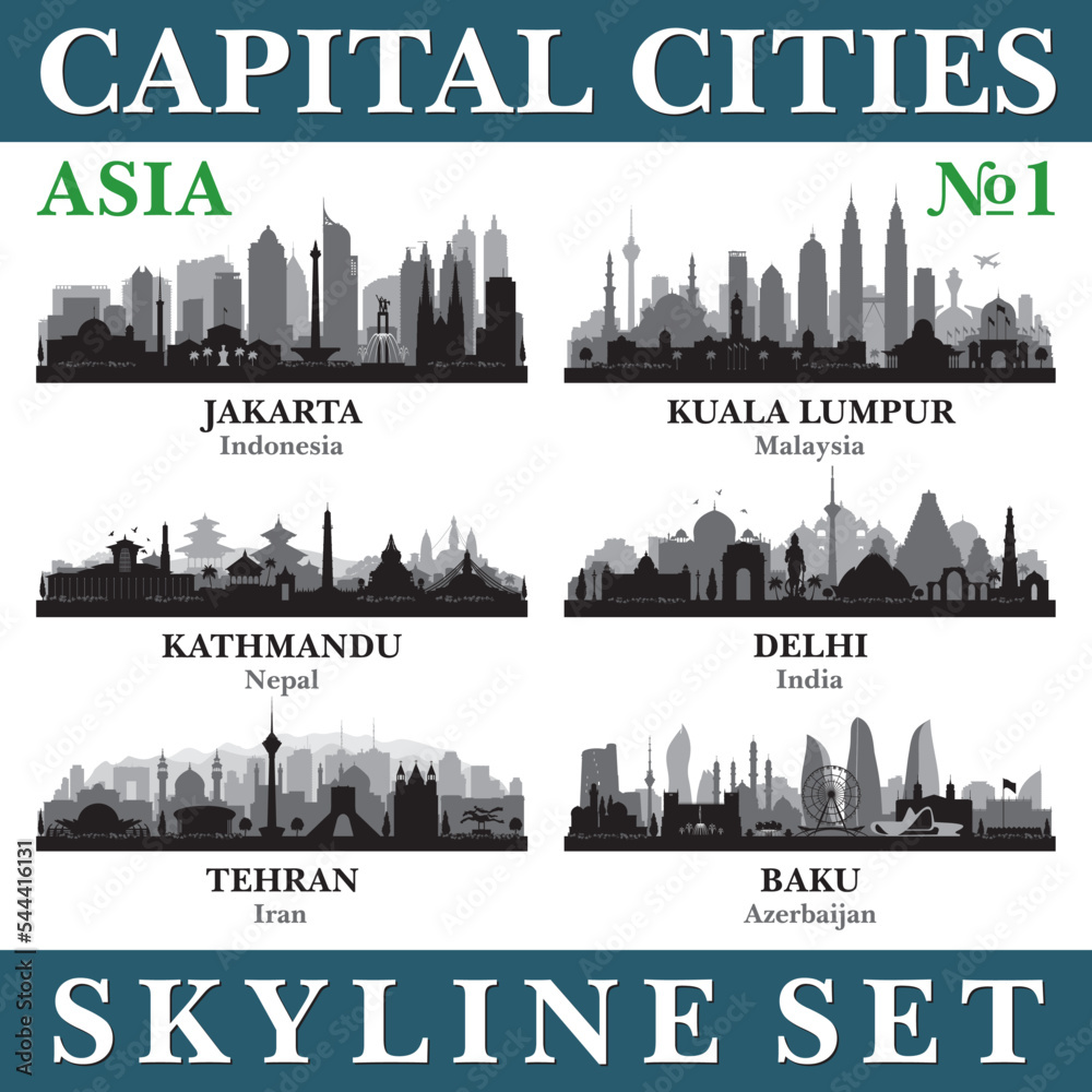 Capital cities skyline set. Asia. Part 1