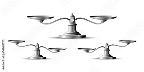 Silver scales. Bowls of scales in balance. Libra icon.
