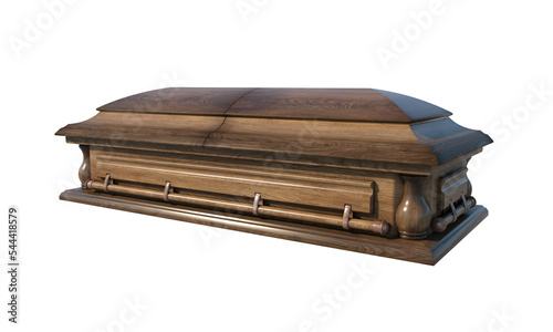 3d rendering of Wooden Coffin isolated on white background.