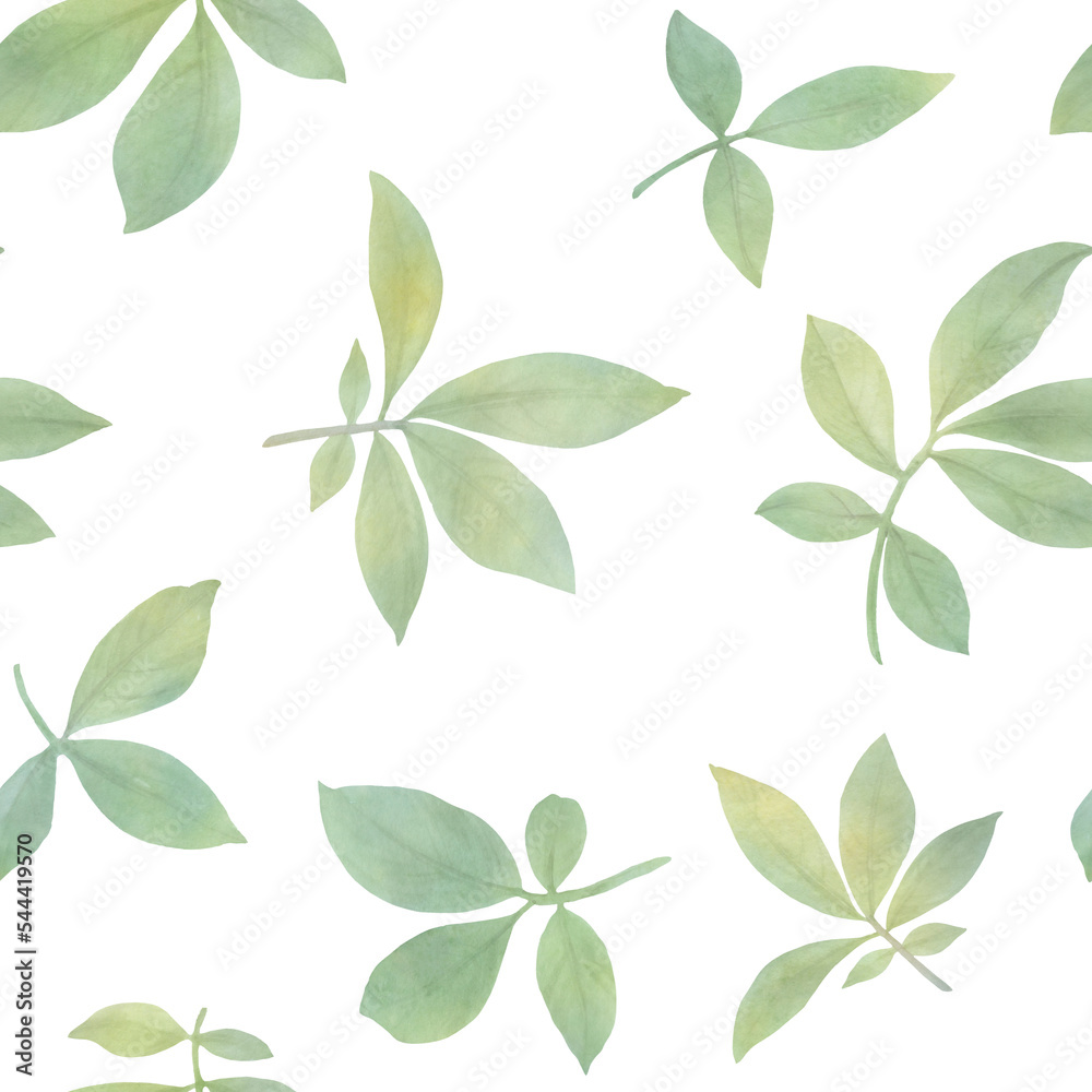 Seamless ornament of watercolor leaves. Botanical pattern for design, wallpaper, wrapping paper