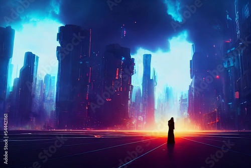 Cybermonk living in a cyberpunk futuristic city concept  © cfhdesign