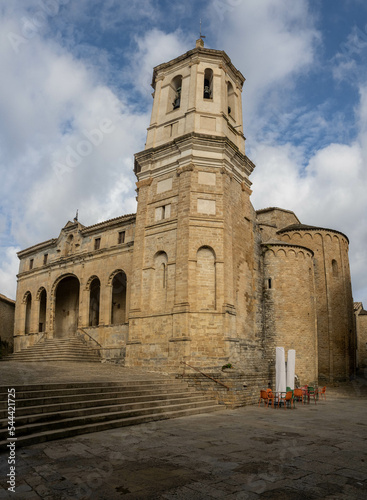  roda de isabena city huesca spain in the Pyrenees Cathedral of Saint Vincent, blue sky with clouds in Roda de Isábena, Aragon, Spain