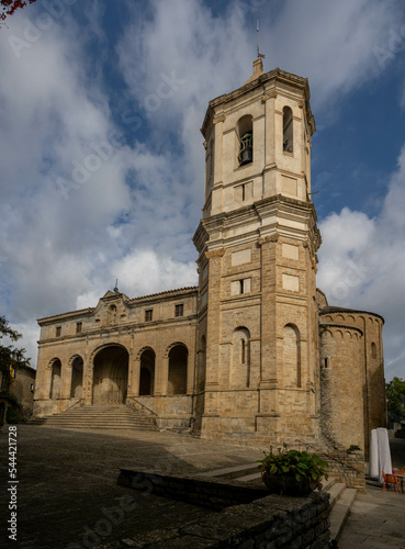  roda de isabena city huesca spain in the Pyrenees Cathedral of Saint Vincent, blue sky with clouds in Roda de Isábena, Aragon, Spain