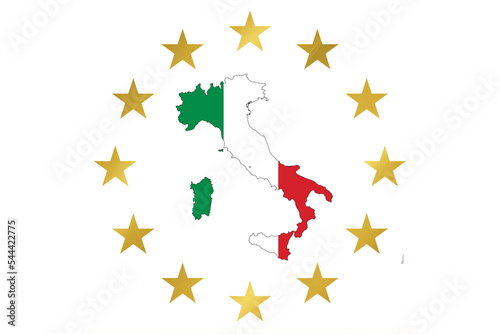 italy  symbol of italy with the colors of the italian flag and the stars of the european community.