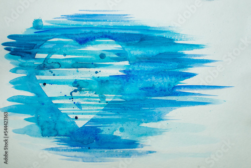 Watercolor drawing heart shape in blue colors on white paper. © Евгений Лютиков