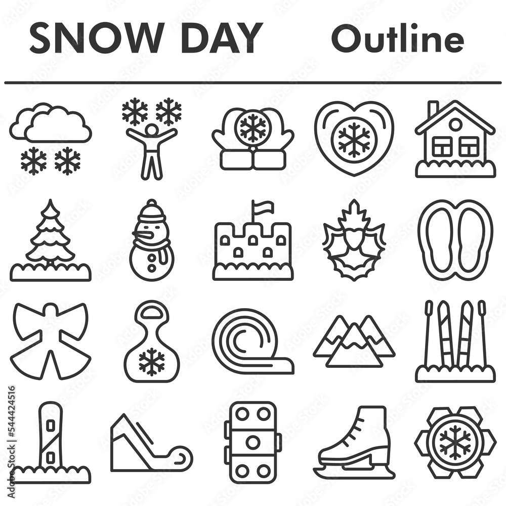 Set, snow day icons set - icon, illustration on white background, outline style
