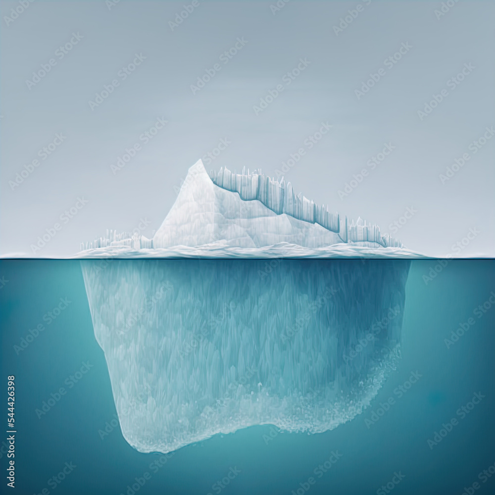 Image showing iceberg above the water and its massive submerged portion ...