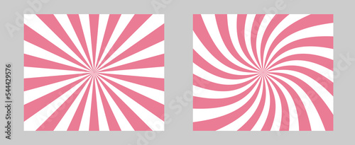 Solar explosion Sun Burst Effect. Vector Sunburst wallpaper. Pink rose color burst set of 2 sun rays backgrounds. Circus background, abstract pattern with colorful rays, banner of colorful stripes